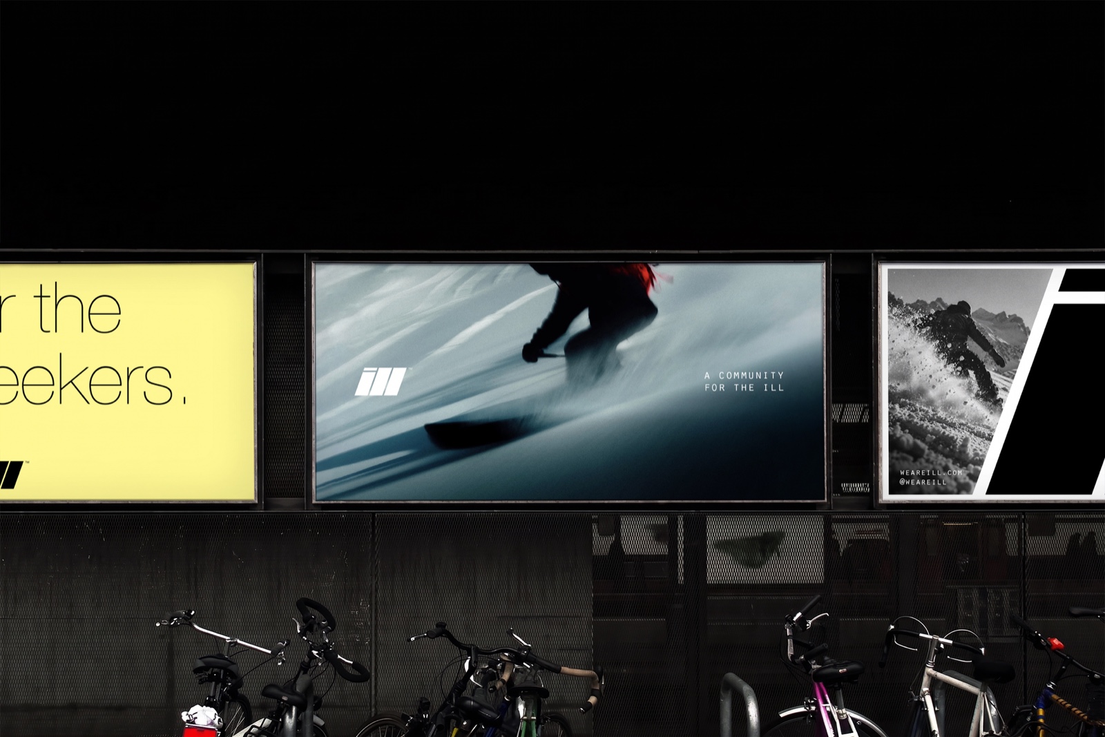 ILL street billboards above a bike rack