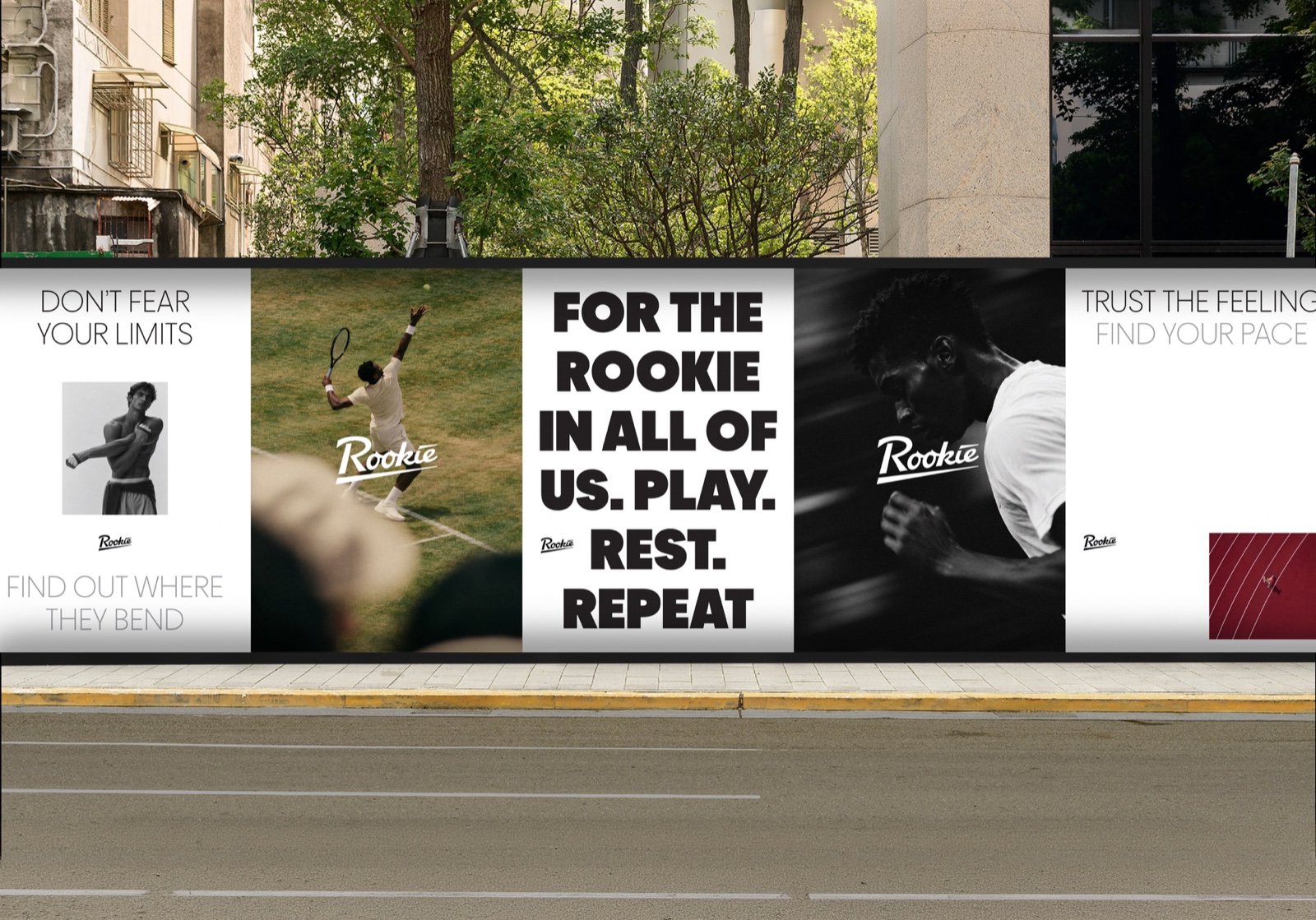 Rookie poster hoarding along a street: Don't fear your limits, For the Rookie in all of us